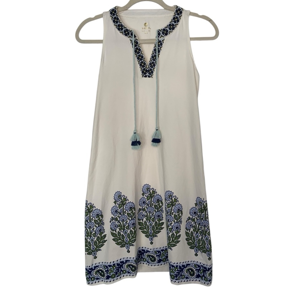 Spartina XXS Ivory Embroidered Tassel Detail Sleeveless Summer Greecian Dress